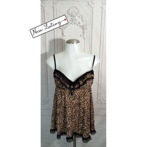 Cassandra Leopard Print Babydoll Lingerie Underwire Ruffles Silky Soft Sz S